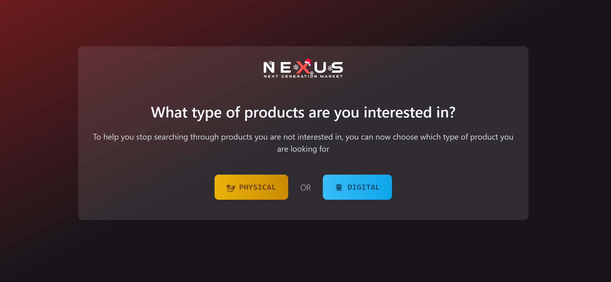 Nexus marketplace digital products category featuring software licenses, guides, and premium accounts